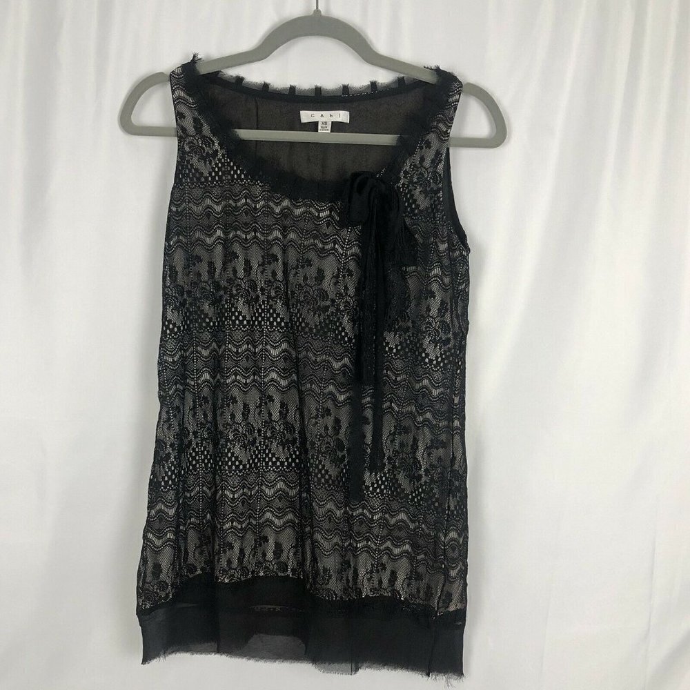 CAbi 552 Emily Lace Blouse Sleeveless Lined Black Size XS‎
